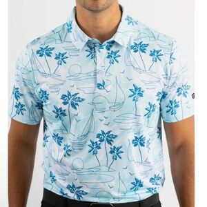 Men's Blue Tropical Print Polo Shirt